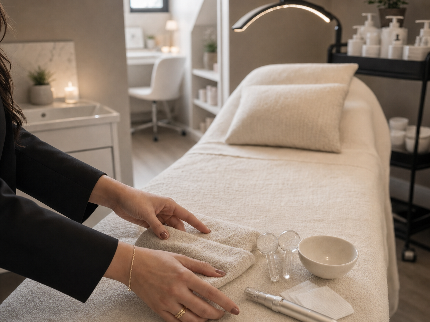 AP Skin treatment preparation with ice globes and microneedling pen in the Swords clinic